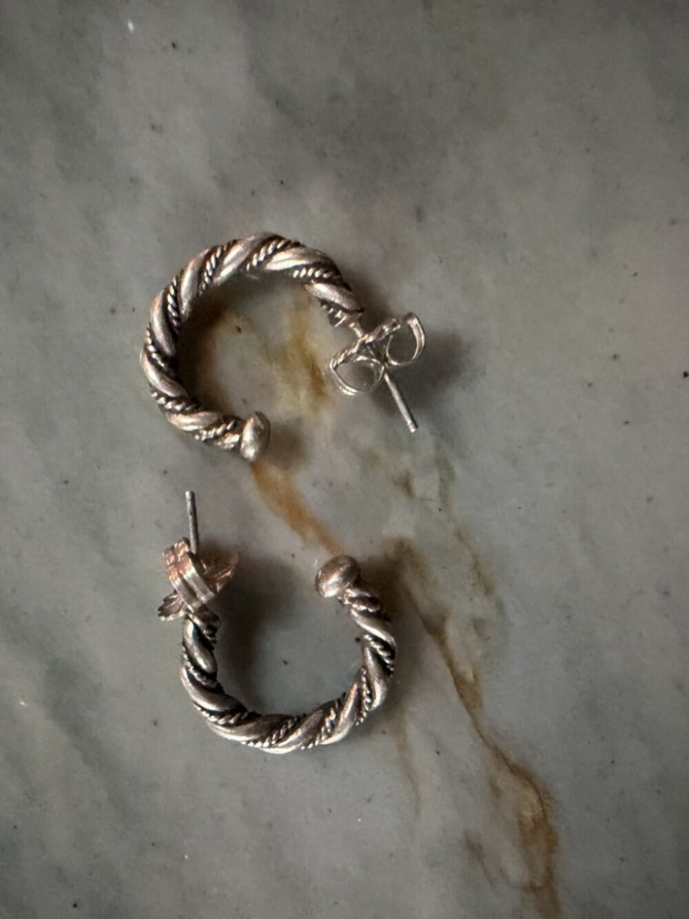 Lois Hill Sterling Silver Twisted Rope C Hoop Post Earrings Oxidized Cable